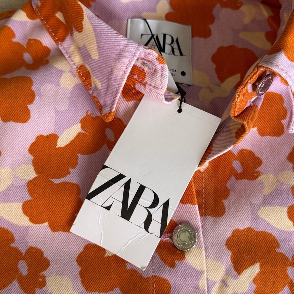 Zara The 90s Floral Denim Set - Connie Shirt Matching Shorts - Size XS - NEW - Picture 8 of 13